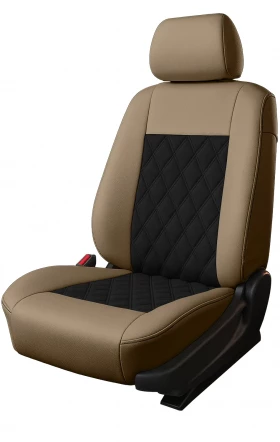 Авточехлы Renault Logan II "Двойной ромб" алькантара-экокожа, бежевый/черный