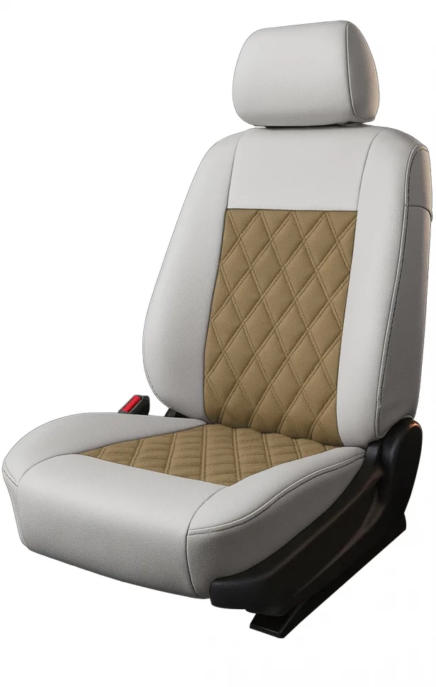 Авточехлы Daewoo Matiz I "Двойной ромб" алькантара-экокожа, белый/бежевый