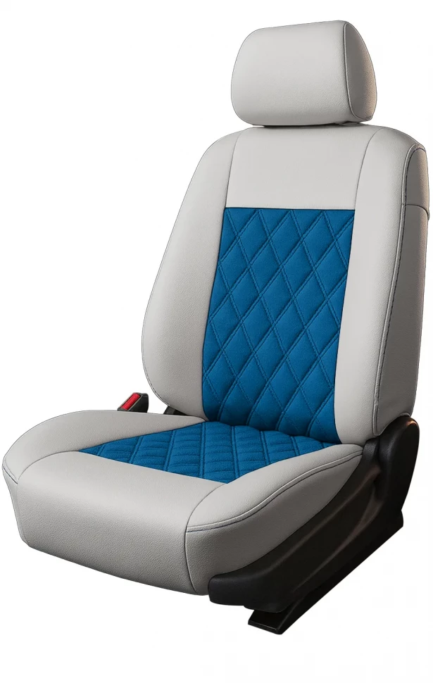 Авточехлы Daewoo Matiz I "Двойной ромб" алькантара-экокожа, белый/синий