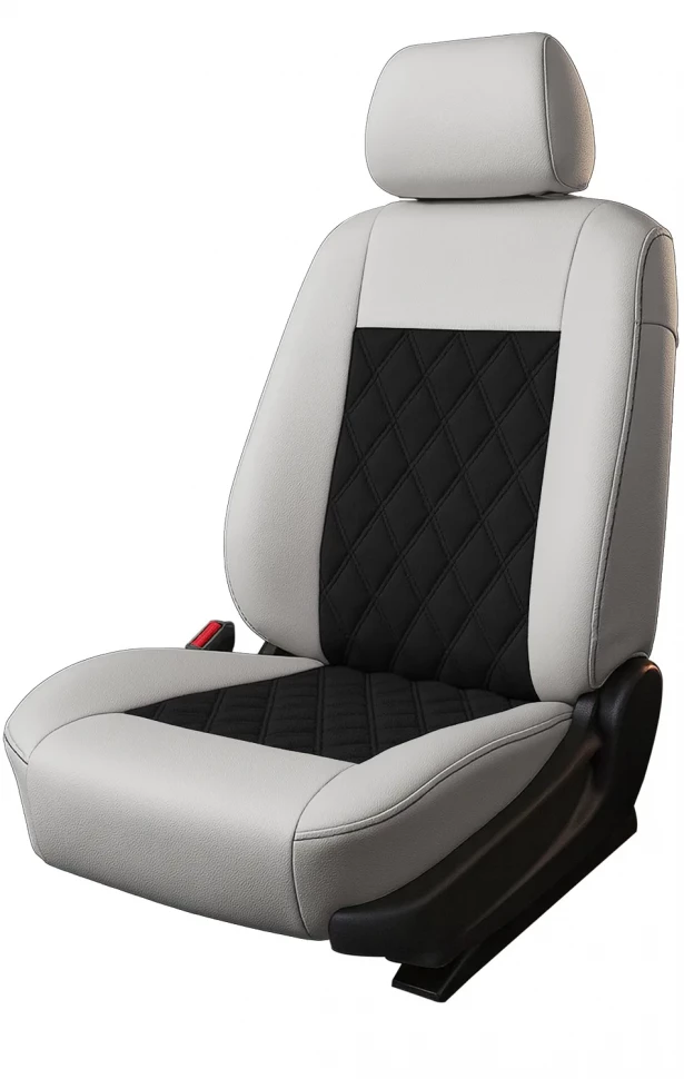 Авточехлы Nissan Terrano III (D10) / Renault Duster I / (40/60) (AirBag) "Двойной ромб" алькантара-экокожа, белый/черный