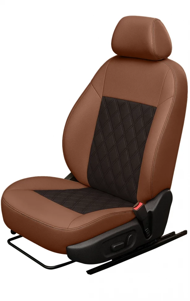 Авточехлы Sollers Atlant "Двойной ромб" экокожа, рыжий/коричневый