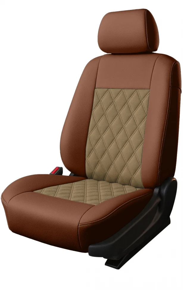 Авточехлы Nissan Terrano III (D10) / Renault Duster I / (40/60) (AirBag) "Двойной ромб" алькантара-экокожа, рыжий/бежевый