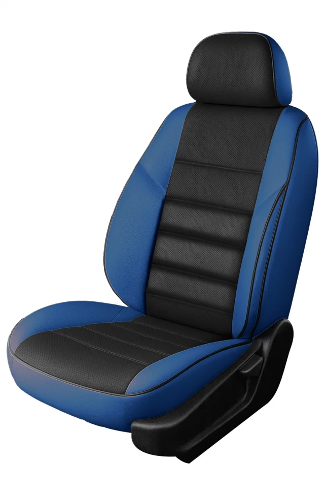 Авточехлы ВАЗ 2110 "Трио" экокожа, синий/черный