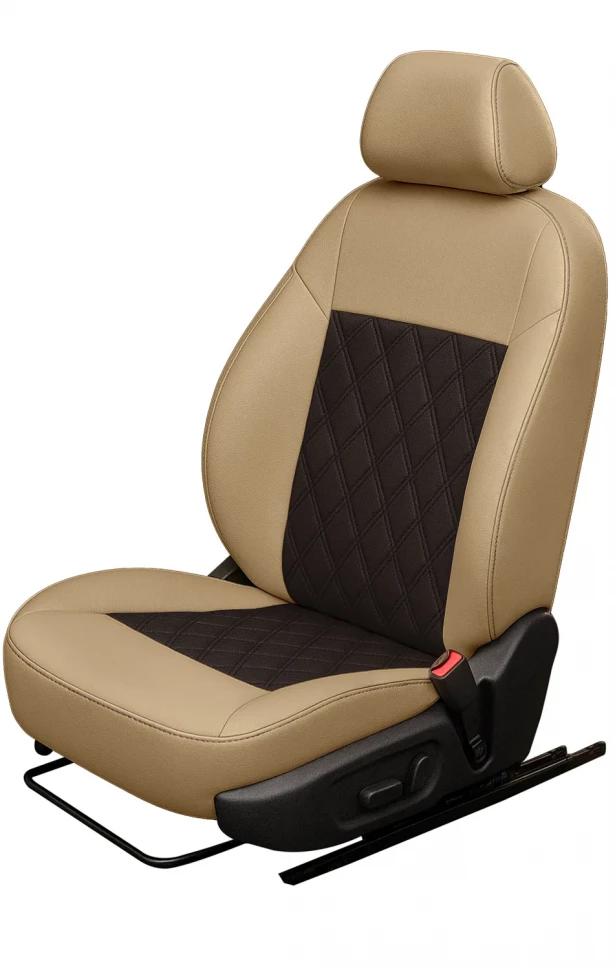 Авточехлы Daewoo Nexia I (Рестайлинг) "Двойной ромб" экокожа, бежевый/коричневый