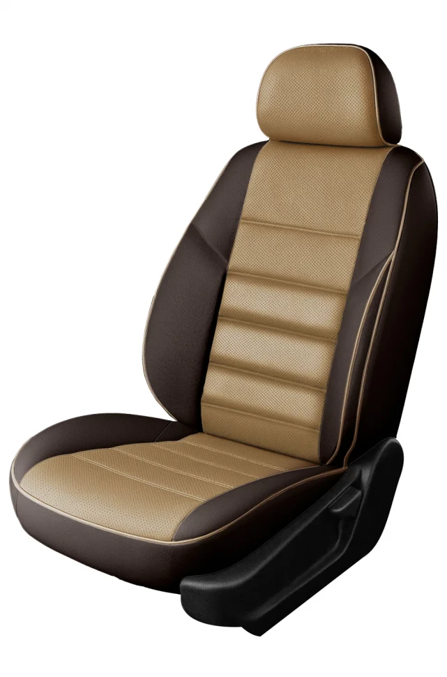 Авточехлы Nissan Primera III (P12) "Трио" экокожа, коричнево-бежевый