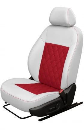 Авточехлы Chery Amulet / ТагАЗ Vortex Corda "Двойной ромб" экокожа, белый/красный