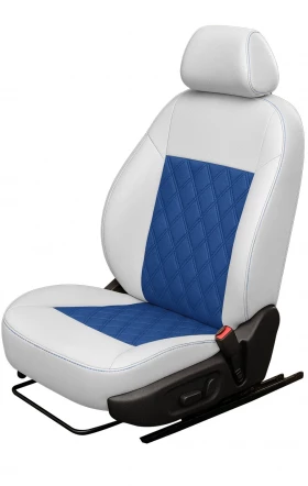 Авточехлы Chery Amulet / ТагАЗ Vortex Corda "Двойной ромб" экокожа, белый/синий