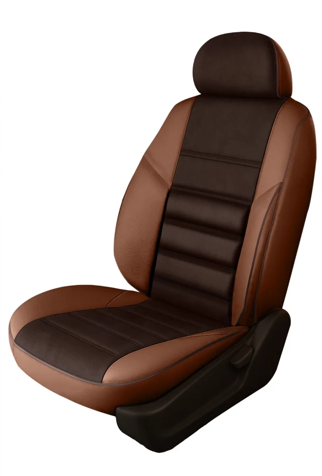 Авточехлы Volkswagen Caddy III (2008-2010) (1+1) "Трио" алькантара-экокожа, рыжий/коричневый