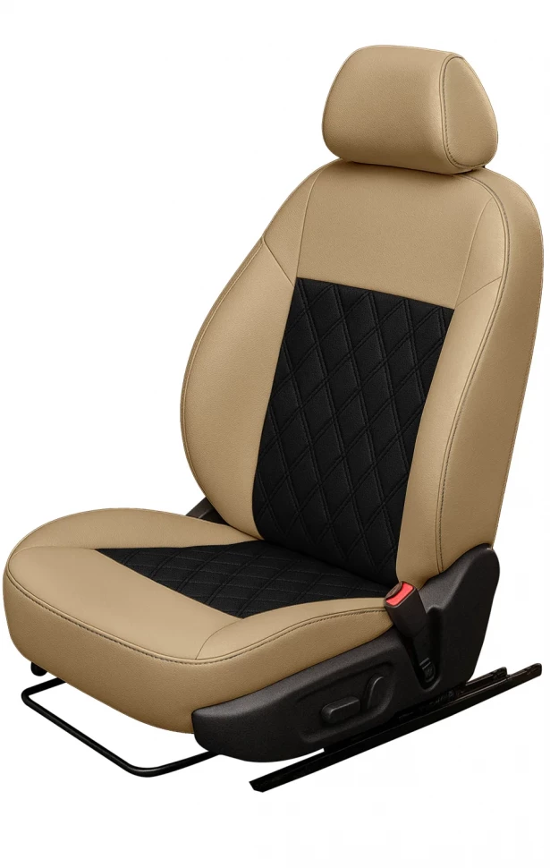 Авточехлы Nissan Terrano III (D10) / Renault Duster I / (40/60) (AirBag) "Двойной ромб" экокожа, бежево-черный