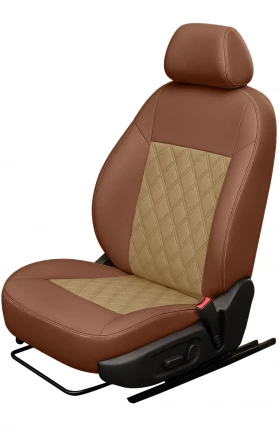 Авточехлы Chery Amulet / ТагАЗ Vortex Corda "Двойной ромб" экокожа, рыжий/бежевый